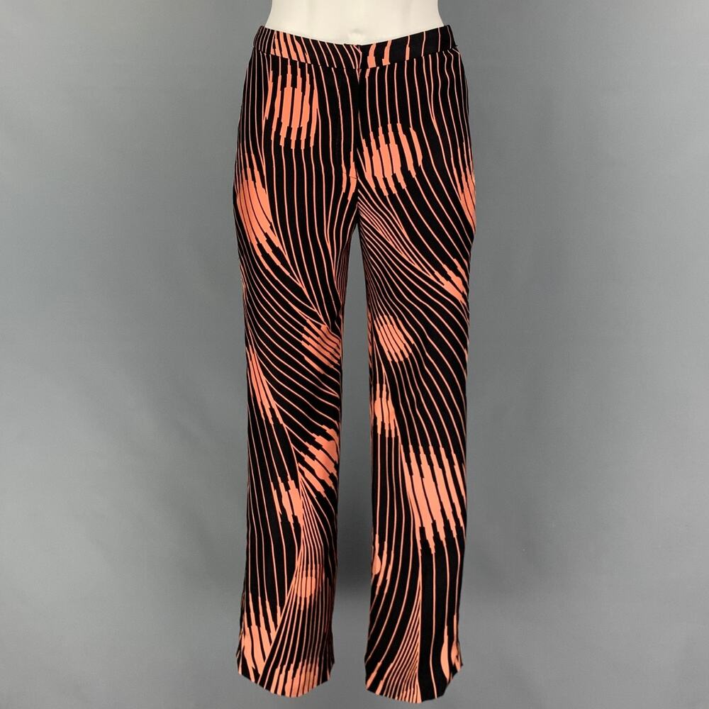GIANNI VERSACE Size 4 Black Coral Abstract Flat Front Casual Pants